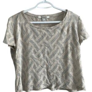 Forever 21 silver metallic patterned short sleeve loose fit crop top size L